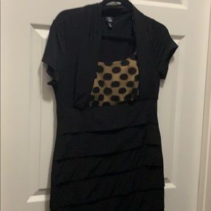 50s style dress with black lace over tan fabric